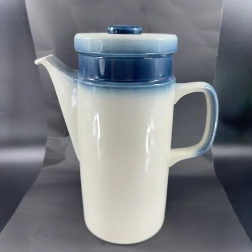 Wedgwood Blue Pacific‎ Ceramic Teapot Coffee Pot Made in England Tall White Blue